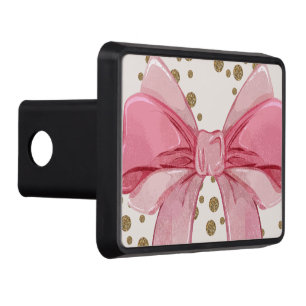 Pink Bows Polk Dots Gold Hitch Cover