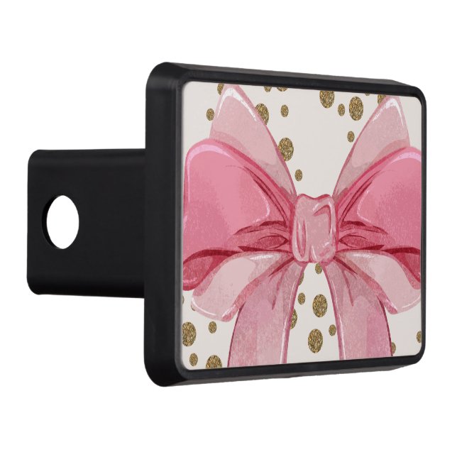 Pink Bows Polk Dots Gold Hitch Cover (Right)