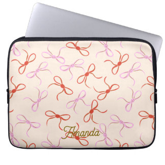 Pink Bows - Preppy Red and Pink Coquette Aesthetic Laptop Sleeve