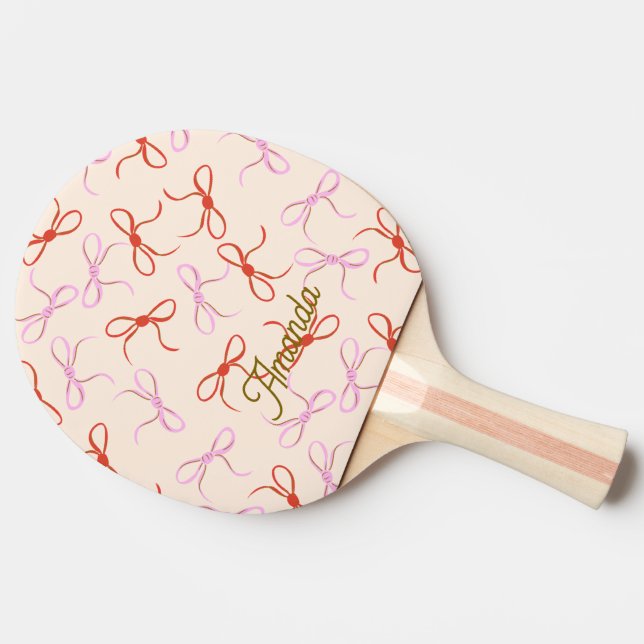 Pink Bows - Preppy Red and Pink Coquette Aesthetic Ping Pong Paddle (Back Side)
