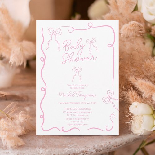 Pink bows ribbon illustrations Baby shower Invitation