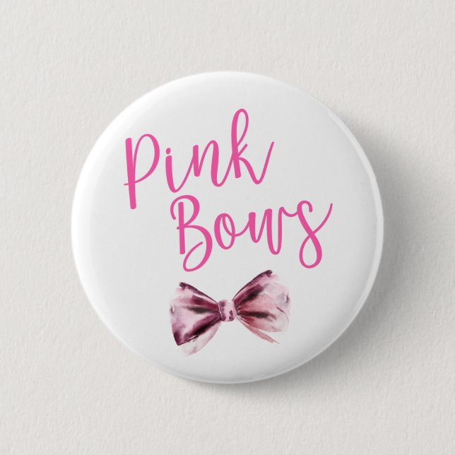 Pink Bows Team Girl Gender Reveal Party  Button (Front)