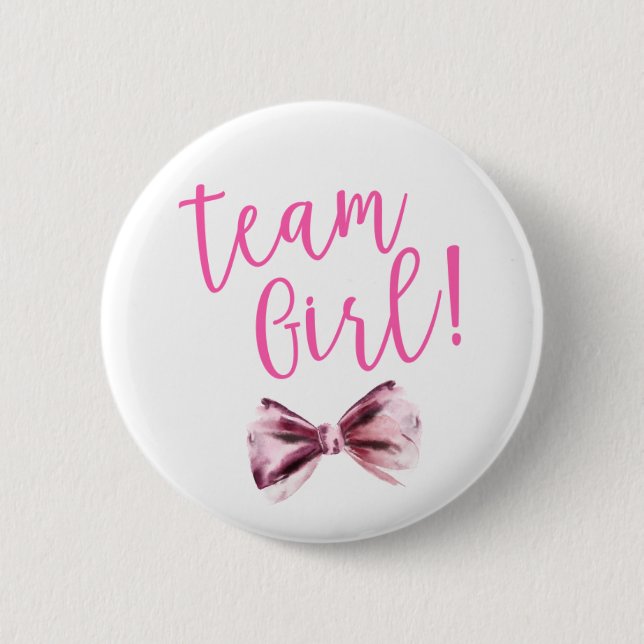 Pink Bows Team Girl Gender Reveal Party  Button (Front)
