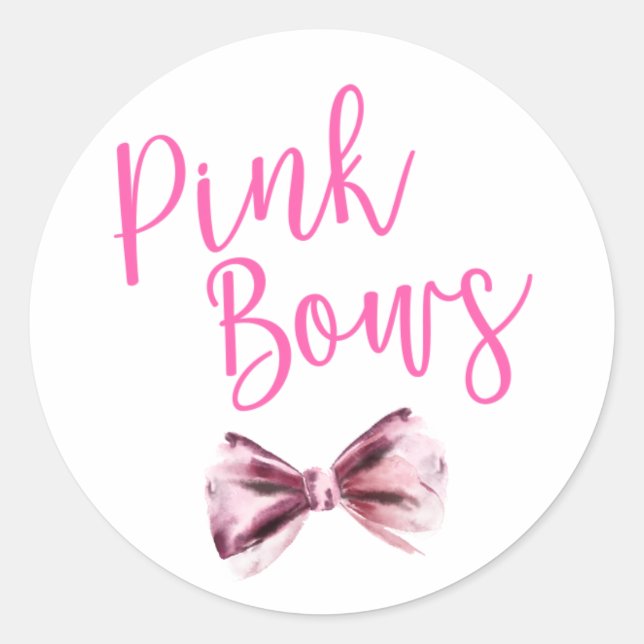 Pink Bows Team Girl Gender Reveal Party  Classic Round Sticker (Front)