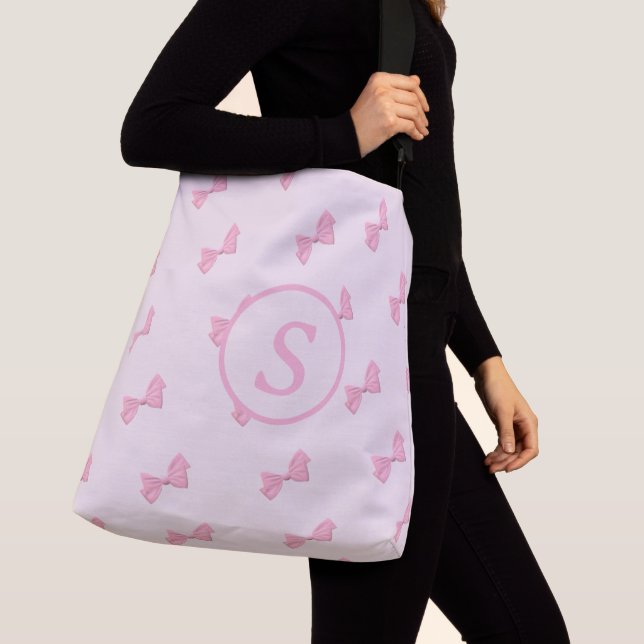 Pink Bows Themed Monogrammed Diaper Bag (Close Up)