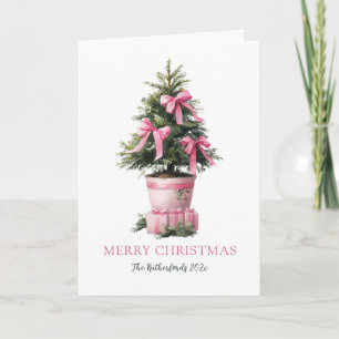 Pink Bows Tree Merry Christmas Card