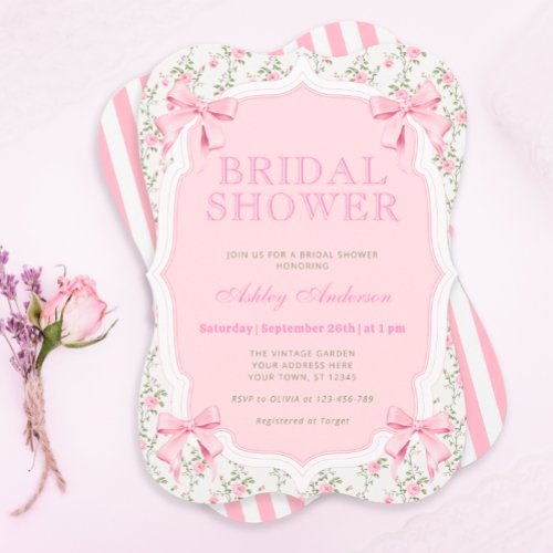 Pink Bows Vintage Bridal Shower Invitation
