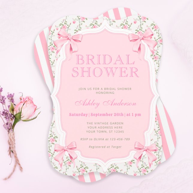 Pink Bows Vintage Bridal Shower Invitation (Creator Uploaded)