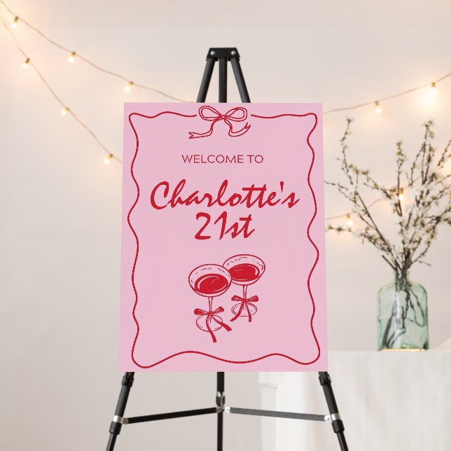 Pink Bows Welcome Sign 21st Birthday Custom Editab (In Situ (Stand))