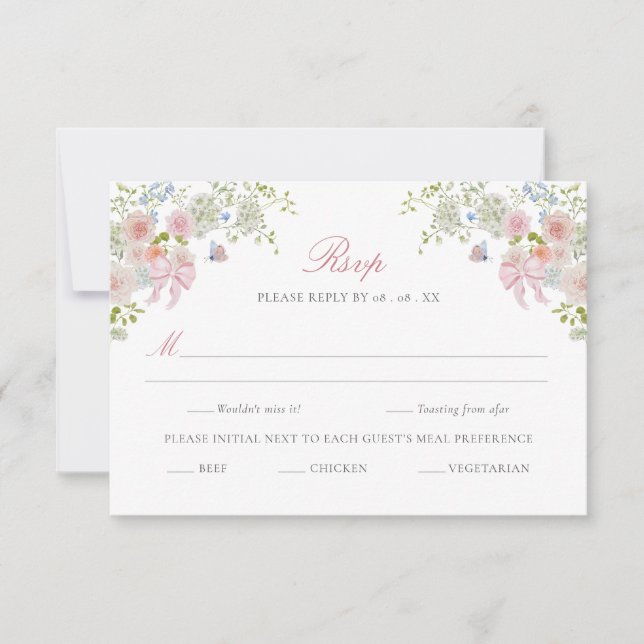 Pink Bows Wildflowers RSVP Card (Front)