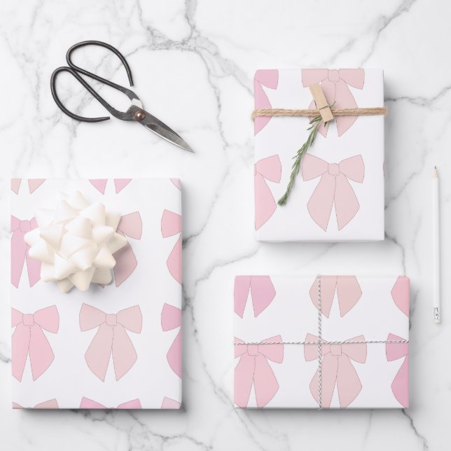 Pink Bows Wrapping Paper Sheets (Front)