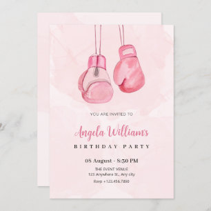 Pink boxing gloves birthday invitation