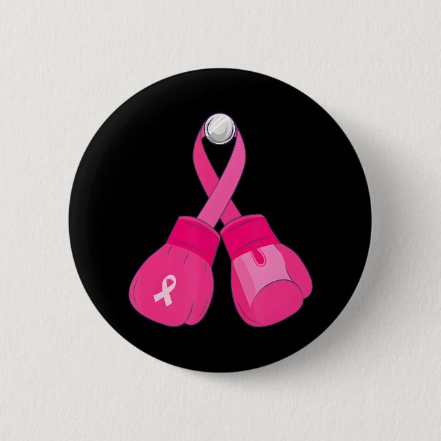 Pink Boxing Gloves Breast Cancer Awareness Cute Button (Front)