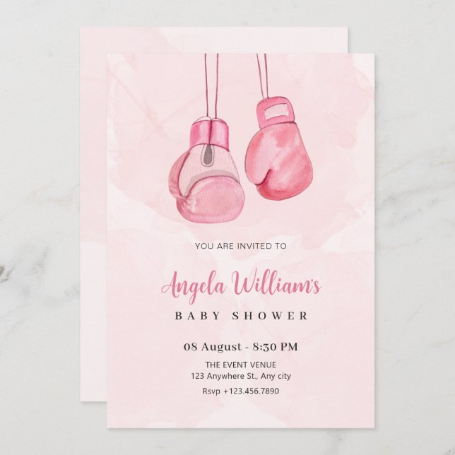Pink boxing gloves  invitation (Front/Back)