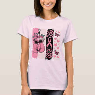 Pink Boxing Gloves & Leopard Print Breast Cancer T-Shirt