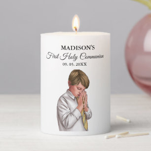 Pink Boy Praying hand First holy Communion Pillar Candle