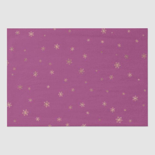 Pink Boysenberry Christmas Gold Snowflakes Tissue Paper (Front)
