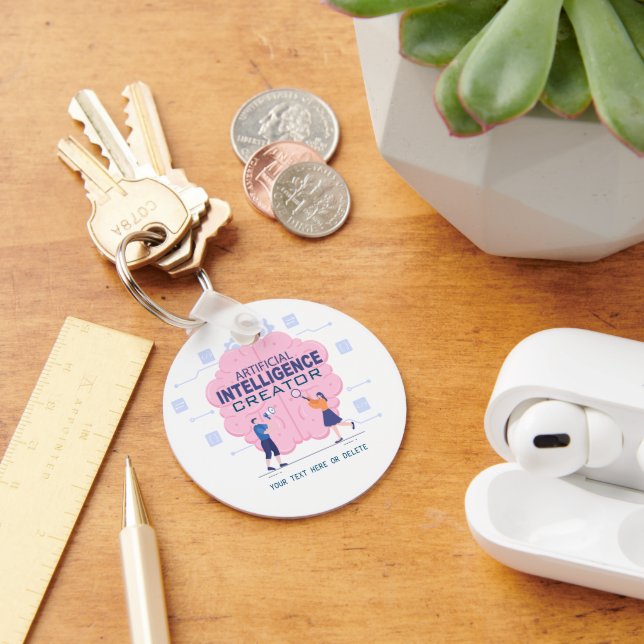 Pink brain illustration Artificial Intelligence  Keychain (Desk)