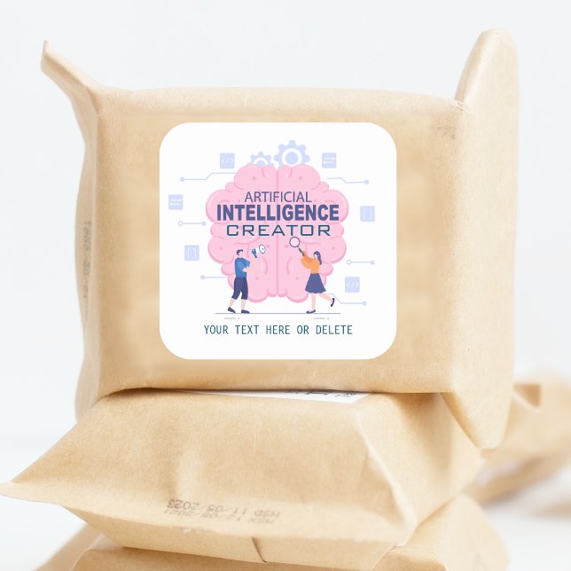 Pink brain illustration Artificial Intelligence  Square Sticker (Creator Uploaded)