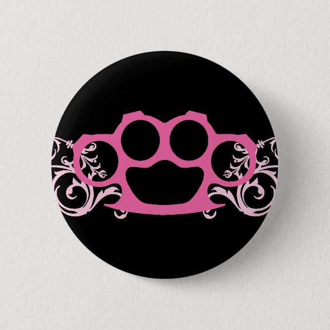 Pink Brass Knuckles Pinback Button (Front)