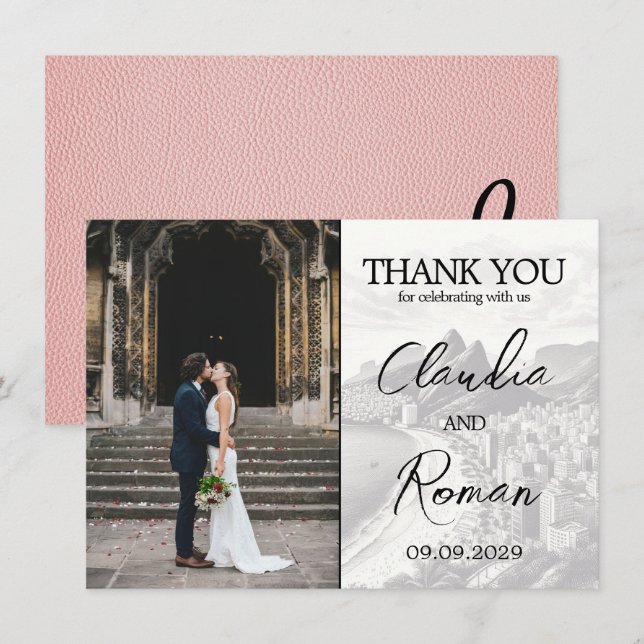 Pink Brazil Passport Thank You Card (Front/Back)