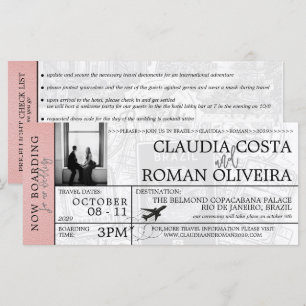 Pink Brazil Wedding Boarding Pass Invitation
