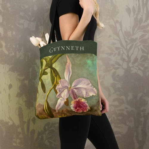 Pink Brazilian Cattelya Orchid with Name Monogram Tote Bag
