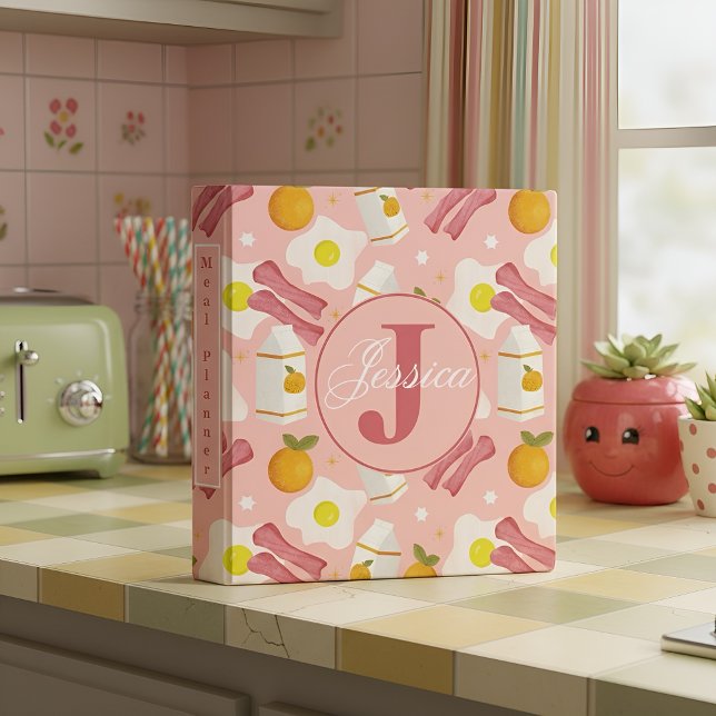 Pink Breakfast Pattern Meal Planner  3 Ring Binder (Creator Uploaded)