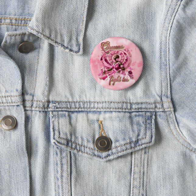 Pink Breast Cancer Awareness Black Woman Button (In Situ)