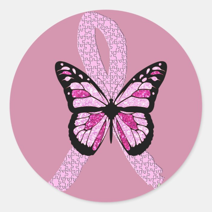 Pink Breast Cancer Awareness Butterfly Ribbon Classic Round Sticker