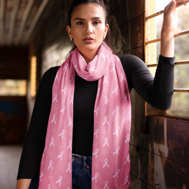 Pink Breast Cancer Awareness Pink Ribbon Pattern Scarf (breast cancer ribbon pattern pink scarf)