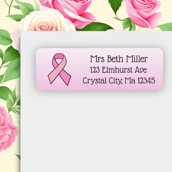 Pink Breast Cancer Awareness Return Mailing Label by wheresthekarma at Zazzle