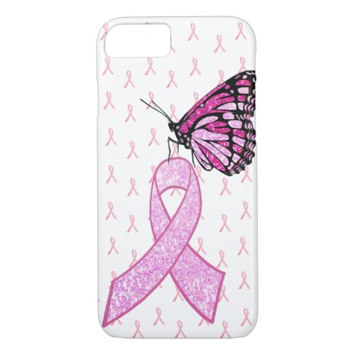 Pink Breast Cancer Awareness Ribbon Butterfly Case