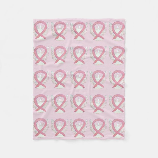 Pink Breast Cancer Awareness Ribbon Fleece Blanket (Front)