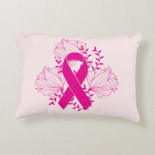 Pink Breast Cancer awareness ribbon flower outline Decorative Pillow