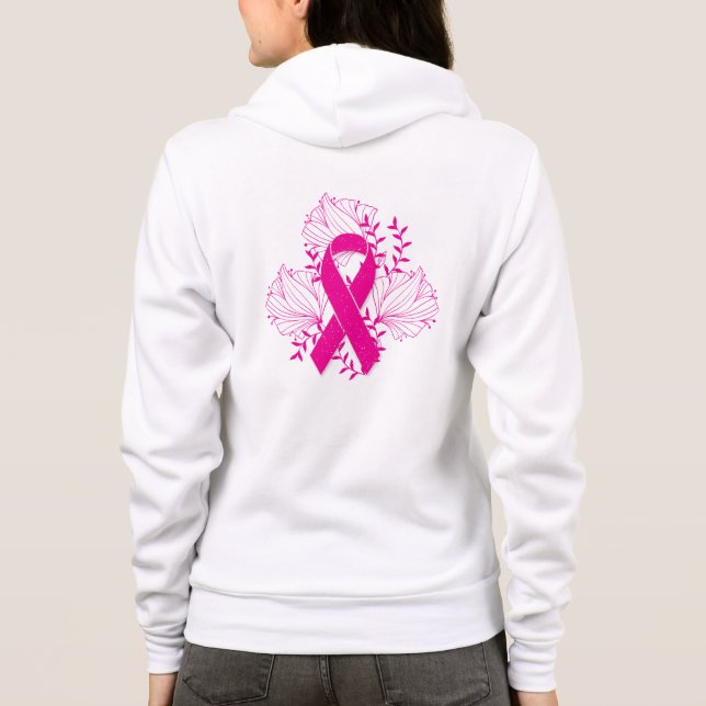 Pink Breast Cancer awareness ribbon flower outline Hoodie (Back)