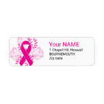 Pink Breast Cancer awareness ribbon flower outline Label