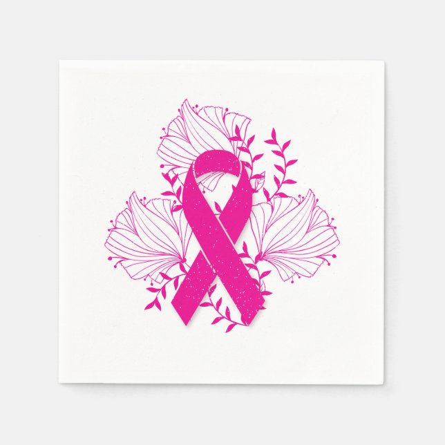 Pink Breast Cancer awareness ribbon flower outline Paper Napkins (Front)