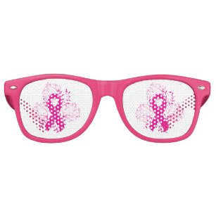 Pink Breast Cancer awareness ribbon flower outline Retro Sunglasses