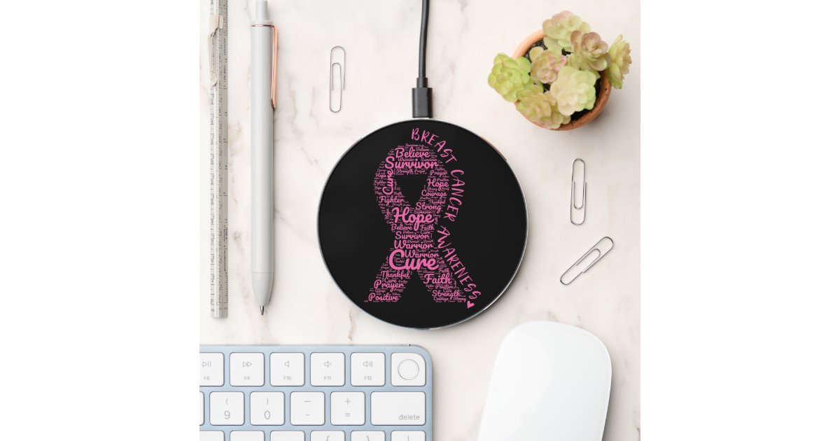 Wireless Charge Riboon Pink Breast Cancer Awareness Ribbon Wireless Charger | Zazzle