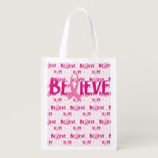 PINK BREAST CANCER AWARENESS RIBBONS GROCERY BAG