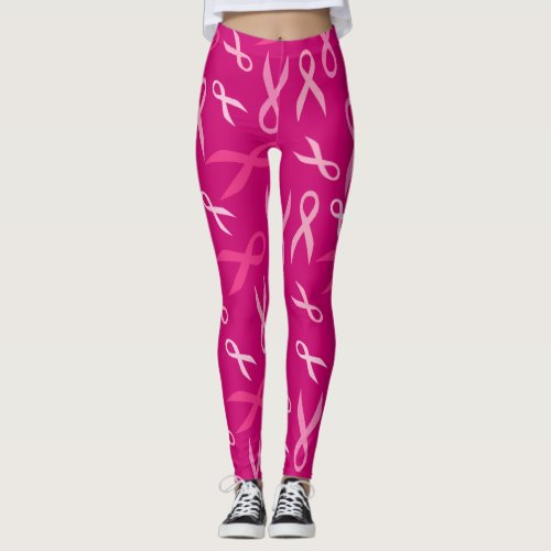 PINK BREAST CANCER AWARENESS RIBBONS LEGGINGS