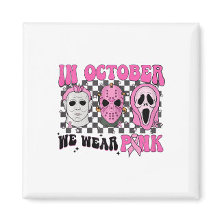 Pink Breast Cancer Awareness Scream Halloween Horr Magnet