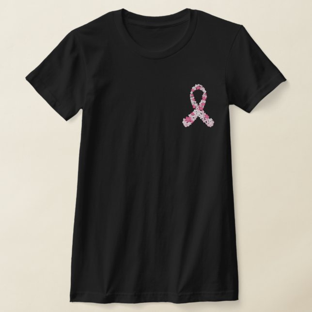 Pink Breast Cancer Flower Ribbon Customizable Year T-Shirt (Laydown)