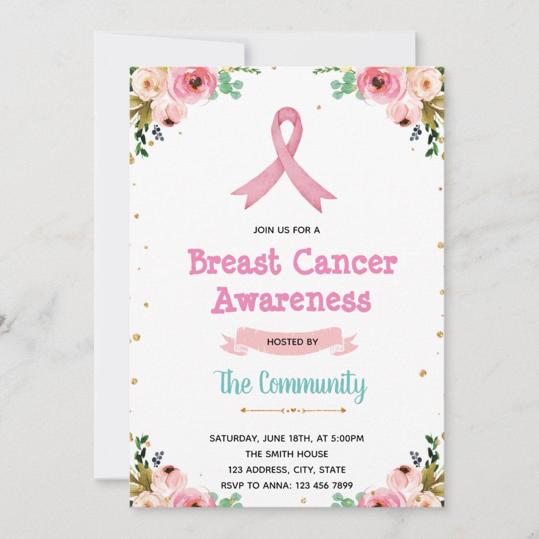 Pink breast cancer invitation | Zazzle