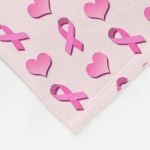 Pink Breast Cancer Ribbon and Hearts Fleece Blanket