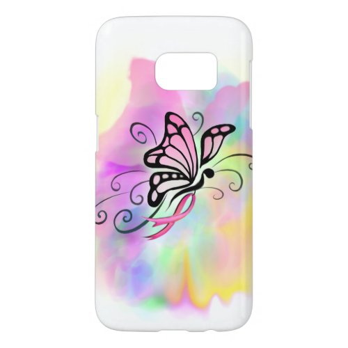 pink breast cancer ribbon butterfly watercolor art samsung galaxy s7 case