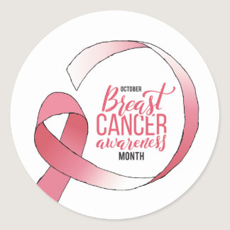 Pink Breast Cancer Ribbon Drawing BCA Month Classic Round Sticker