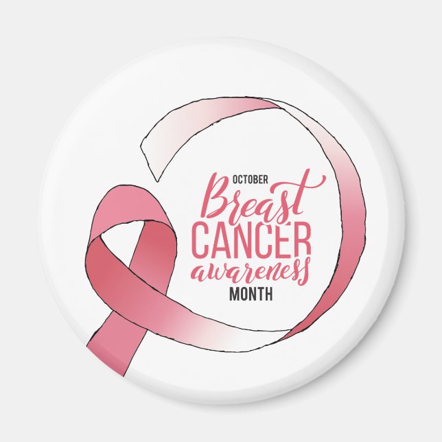 Pink Breast Cancer Ribbon Drawing BCA Month Magnet (Front)