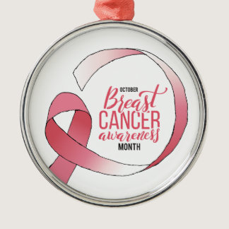 Pink Breast Cancer Ribbon Drawing BCA Month Metal Ornament